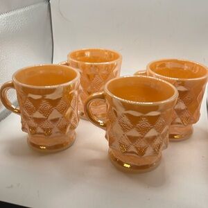 Vintage Anchor Hocking Fire King Kimberly Diamond Peach Lustre 4 Mugs  Cups